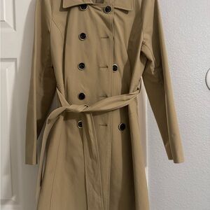 New York & Company Beige Double-Breasted Trench Coat